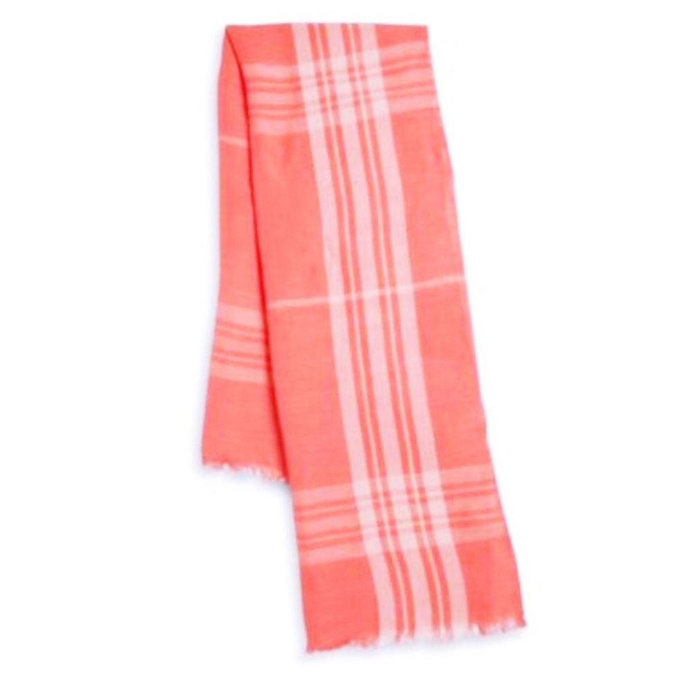 FRAAS Strawberry Pink Plaid Linen Blend Scarf